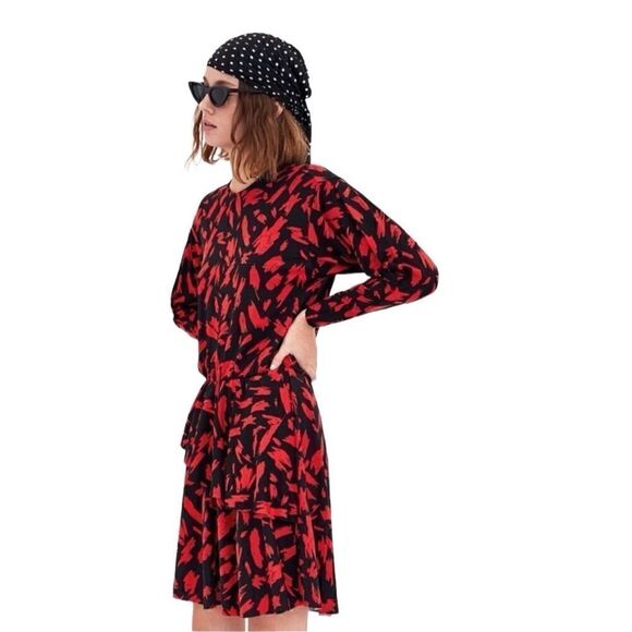 Zara Trafaluc Red Black Peplum Fit & Flare Dress size small - Picture 1 of 16